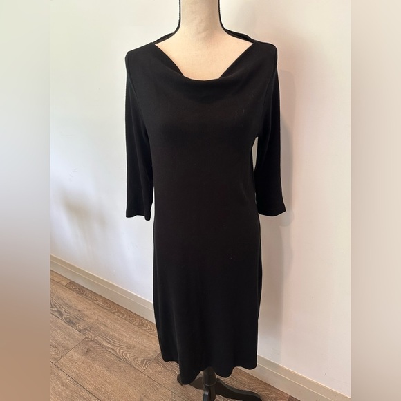 VTG Dockers Black Dress 3/4  Sleeves Mock Neck MIDI 90s EUC - Picture 3 of 4